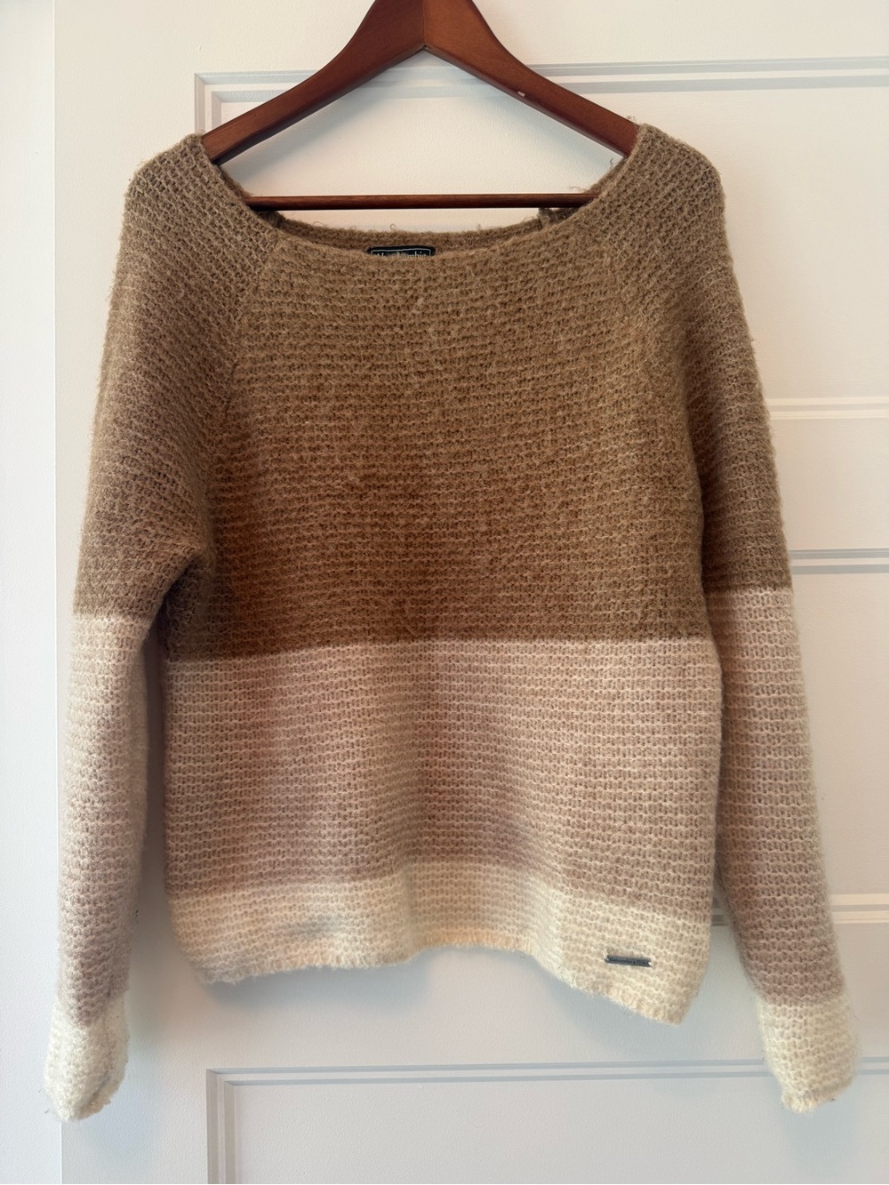 Abercrombie & Fitch Two-Tone Taupe and Cream Crewneck Sweater